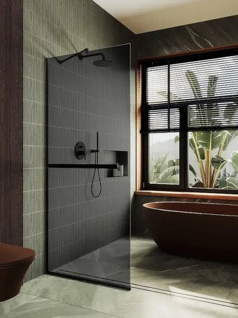 Душевая стенка MaybahGlass 99x195 MGD-1461-6у (графитовое стекло/черный)