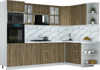 Готовая кухня Интерлиния Мила Шато 1.68x2.8 ВТ PR (дуб вотан/дуб вотан/белый гранит)