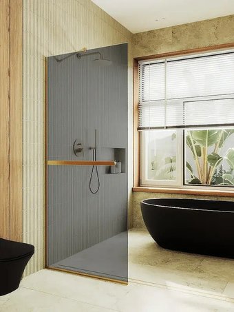 Душевая стенка MaybahGlass 99x195 MGD-1461-3у (графитовое стекло/золото)