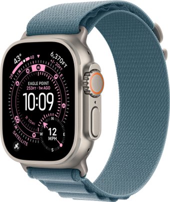 Умные часы Apple Watch Ultra 3 LTE 49 мм (титановый корпус, природный/голубой, текстильный ремешок размера S)