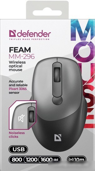 Мышь Defender Feam MM-296 (черный/серый)