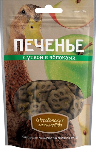 Лакомство для собак Деревенские лакомства Печенье с уткой и яблоками 100 г