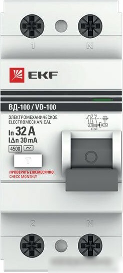 Устройство защитного отключения EKF PROxima ВД-100 2P 32А 30мА elcb-2-32-30-em-pro