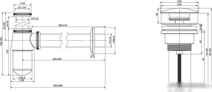 Сифон Wellsee Drainage System 182103003 (сифон, донный клапан, хром)