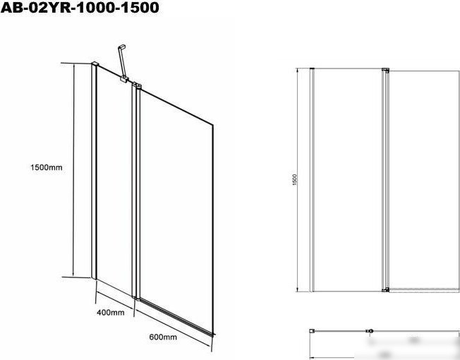 Стеклянная шторка для ванны Aquabath AB-YR02-1000-1500