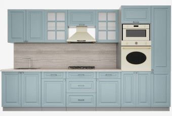 Готовая кухня Интерлиния Мила Деко 3.4 (океан-океан-травертин серый)