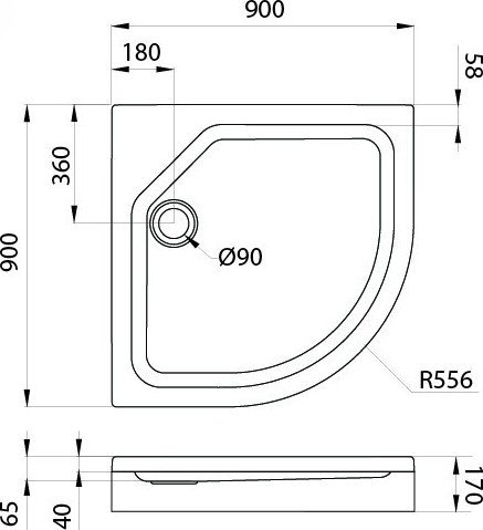 Душевой поддон Wellerein WRT E28 90х90 (низкий, полукруг, в комплекте)