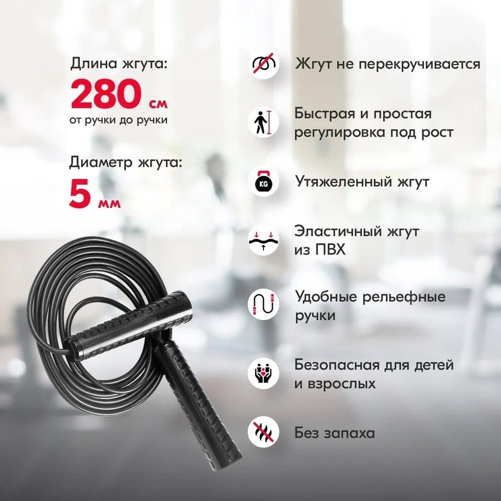 Скакалка Profitnesslab 2.8 м (черный/черный)
