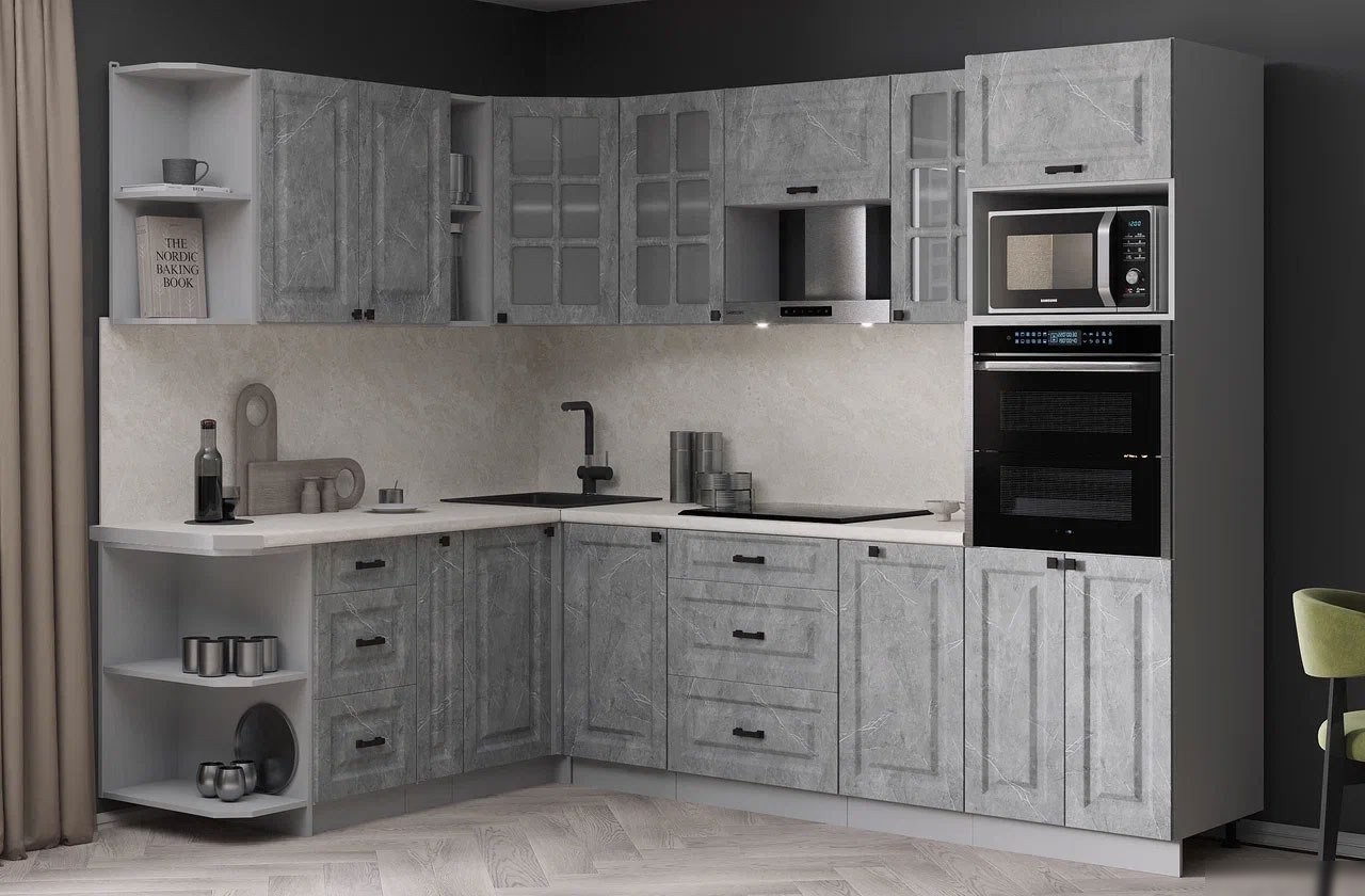 Готовая кухня Интерлиния Мила Деко 1.88x2.6 LV (керамика/керамика/опал светлый)