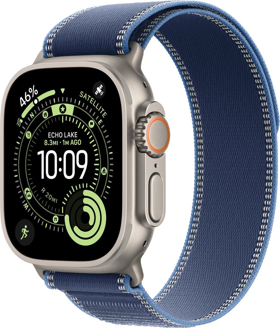 Умные часы Apple Watch Ultra 3 LTE 49 мм (титановый корпус, природный/синий, нейлоновый ремешок размера S/M)