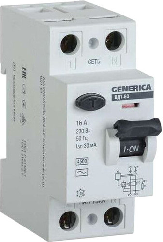 Устройство защитного отключения Generica ВД1-63 2Р 16А 30мА MDV15-2-016-030
