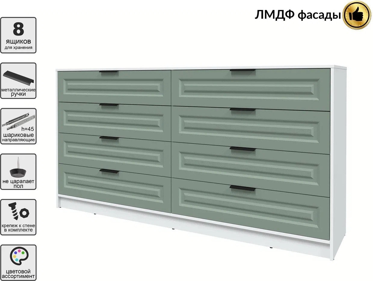 Комод Интерлиния Концепт КТ-К197 Деко (белый платинум/мята)