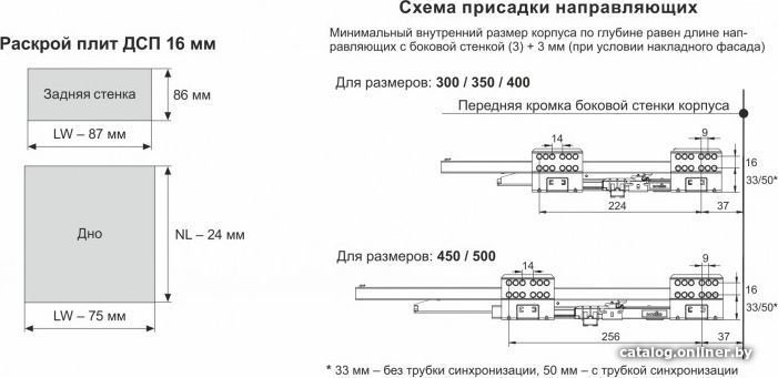 Роликовые направляющие Boyard Старт Push с прямыми боковинами стандартной высоты SB28GRPH.1/400