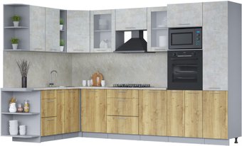 Готовая кухня Интерлиния Мила 1.88x3.2 левая (бетон лайт/дуб золотой/опал светлый)