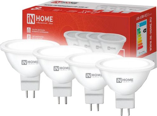 Светодиодная лампочка In Home JCDR рефлектор GU5.3 8W 6500К 4690612047935 (4 шт)