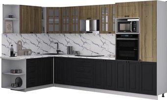 Готовая кухня Интерлиния Мила Деко 1.88x3.4 LV (черный/дуб вотан/белый гранит)