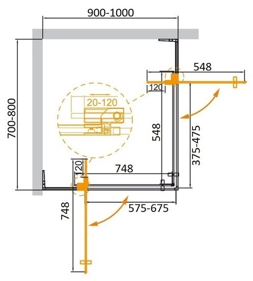 Душевой уголок Cezares SLIDER-AH-2-70/80-90/100-C-NERO