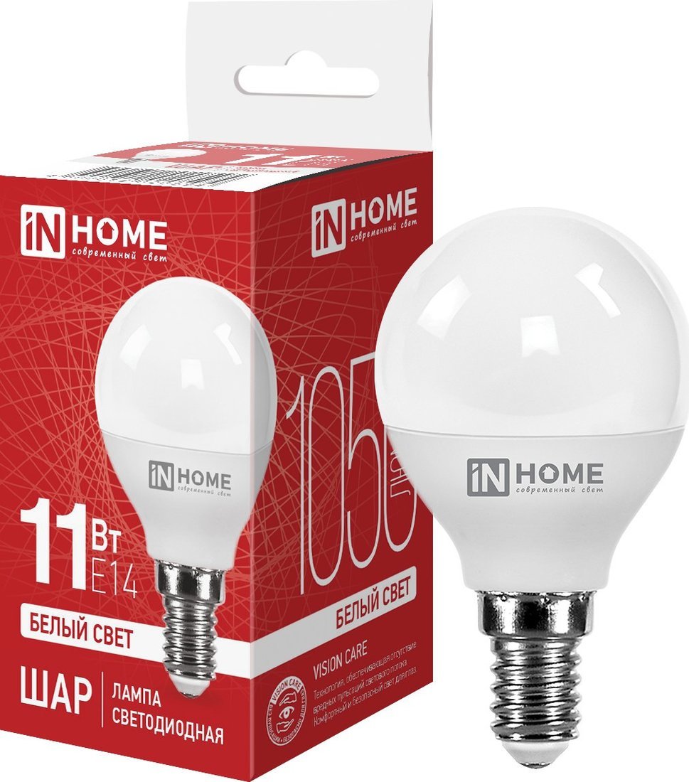 Светодиодная лампочка In Home LED-Шар-VC 11 Вт 230В Е14 4000К 1050 Лм