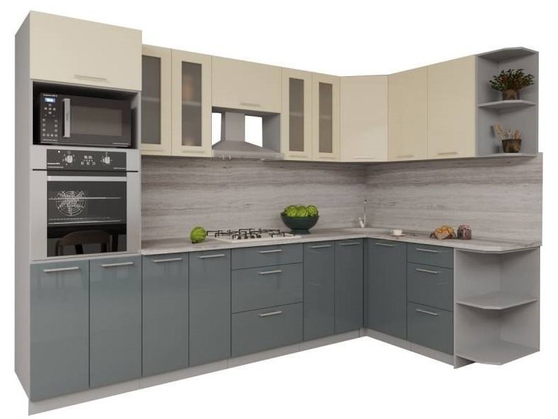 Готовая кухня Интерлиния Мила Gloss 1.68x3.0 правая (ваниль-асфальт)