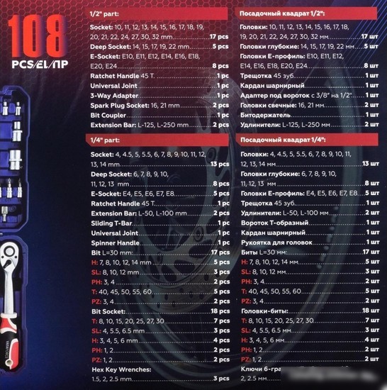 Универсальный набор инструментов Yataforce YF-41082-5 (108 предметов)