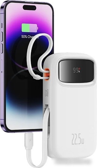 Внешний аккумулятор Baseus Qpow2 Dual-Cable Digital Display Fast Charge Power Bank 22.5W 20000mAh (белый)