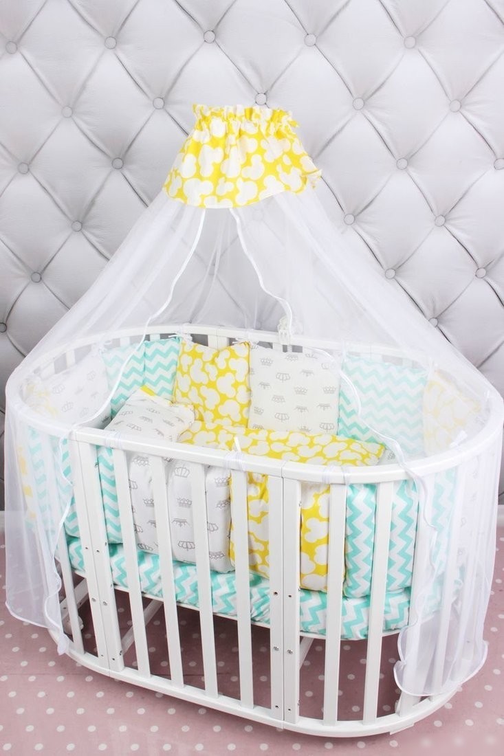 Детский комплект постельного белья Amarobaby Happy Baby (19 предметов, мятный/желтый)