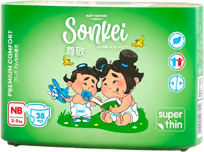 Подгузники Sonkei Super Thin Nb 2-5кг (38 шт)