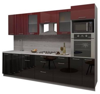 Готовая кухня Интерлиния Мила Gloss 3.0 (бордовый-черный)