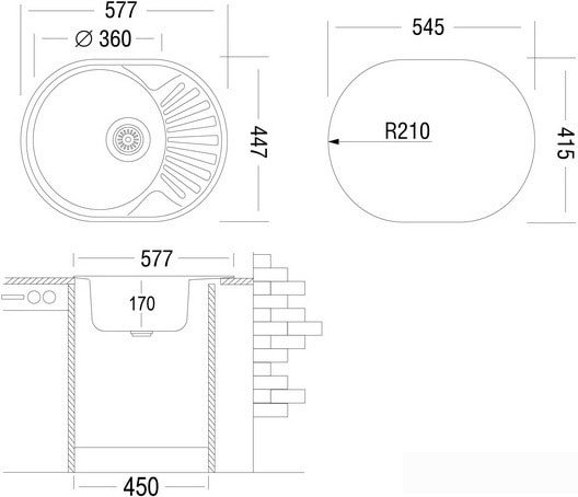 Кухонная мойка Ukinox FAD577.447-T6K 2L (с сифоном)