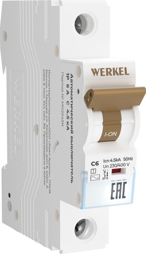 Выключатель автоматический Werkel 1P 6 A C 4.5 kА W901P064