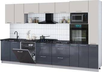 Готовая кухня Интерлиния Мила Gloss 3.5-ПМ1 (асфальт глянец/кашемир/кастилло темный)