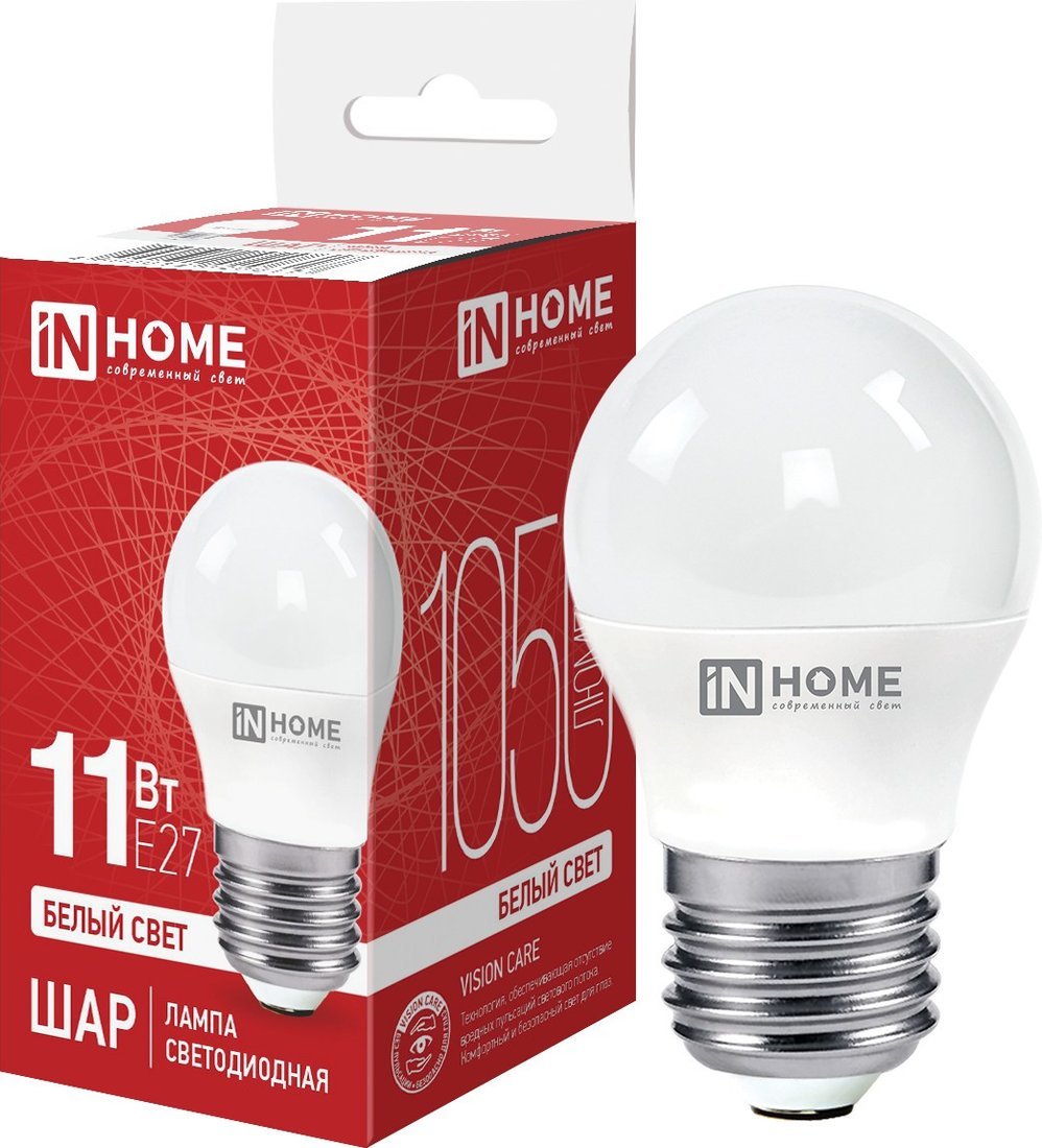 Светодиодная лампочка In Home LED-Шар-VC 11 Вт 230В Е27 4000К 1050 Лм