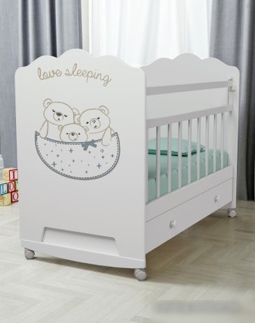 Классическая детская кроватка VDK Love Sleeping маятник с ящиком (белый)