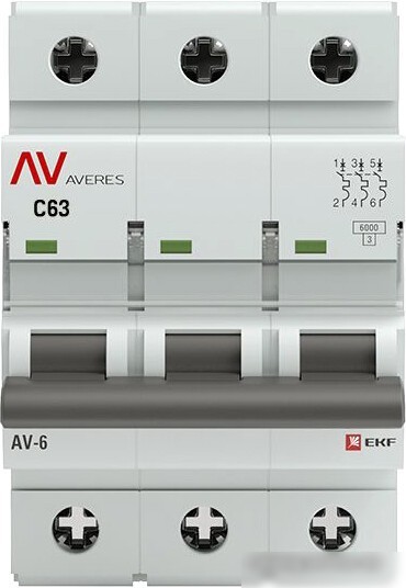 Выключатель автоматический EKF Averes AV-6 3P 63A (C) 6kA mcb6-3-63C-av
