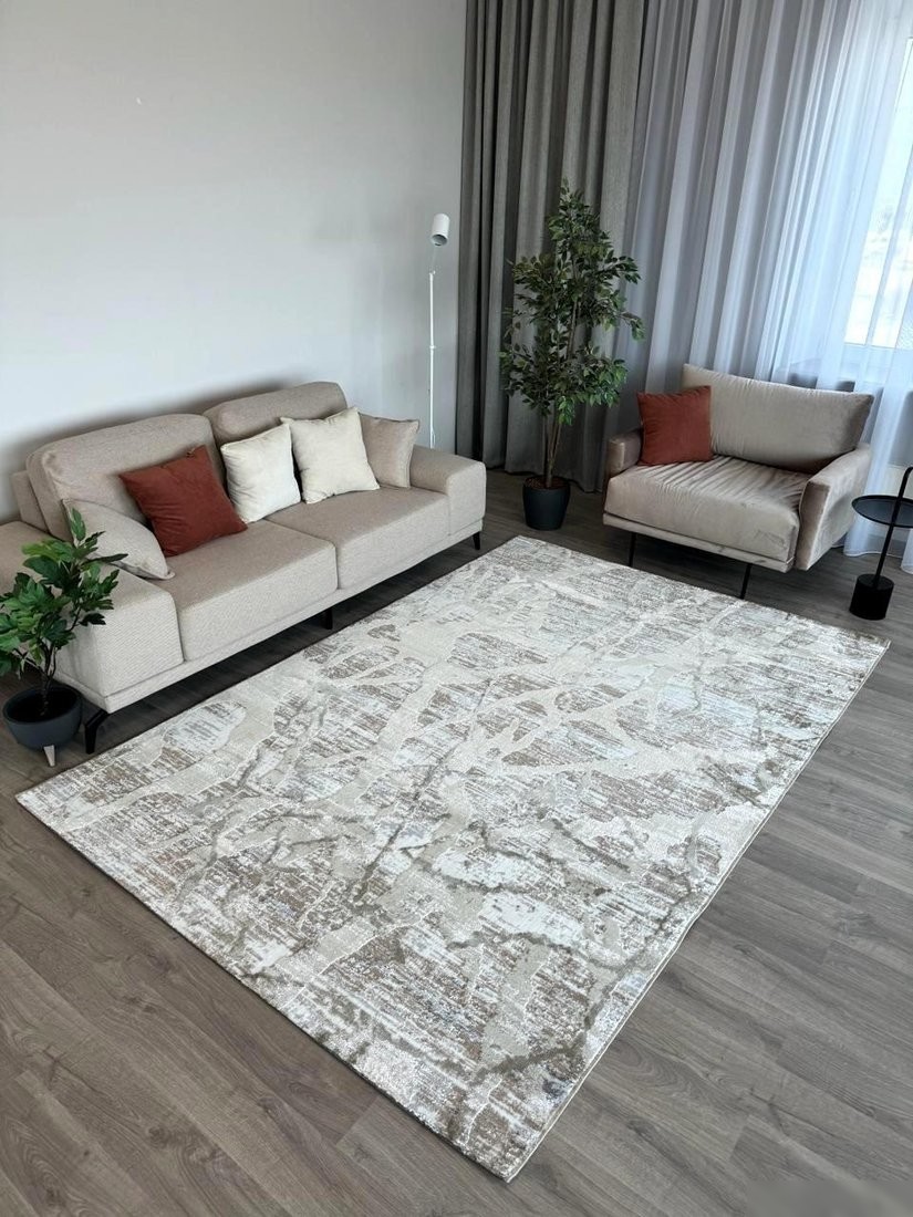 Ковер для жилой комнаты Radjab Carpet Бьянка Прямоугольник D059A 8085RK-B (1.4x2, Cream Shirink/Vizon Fdy)