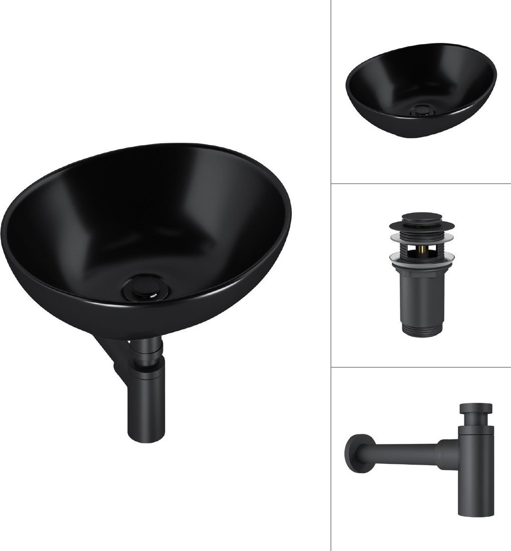 Умывальник Lauter 21652-A + клапан 21190B + сифон 21635B (черный матовый)