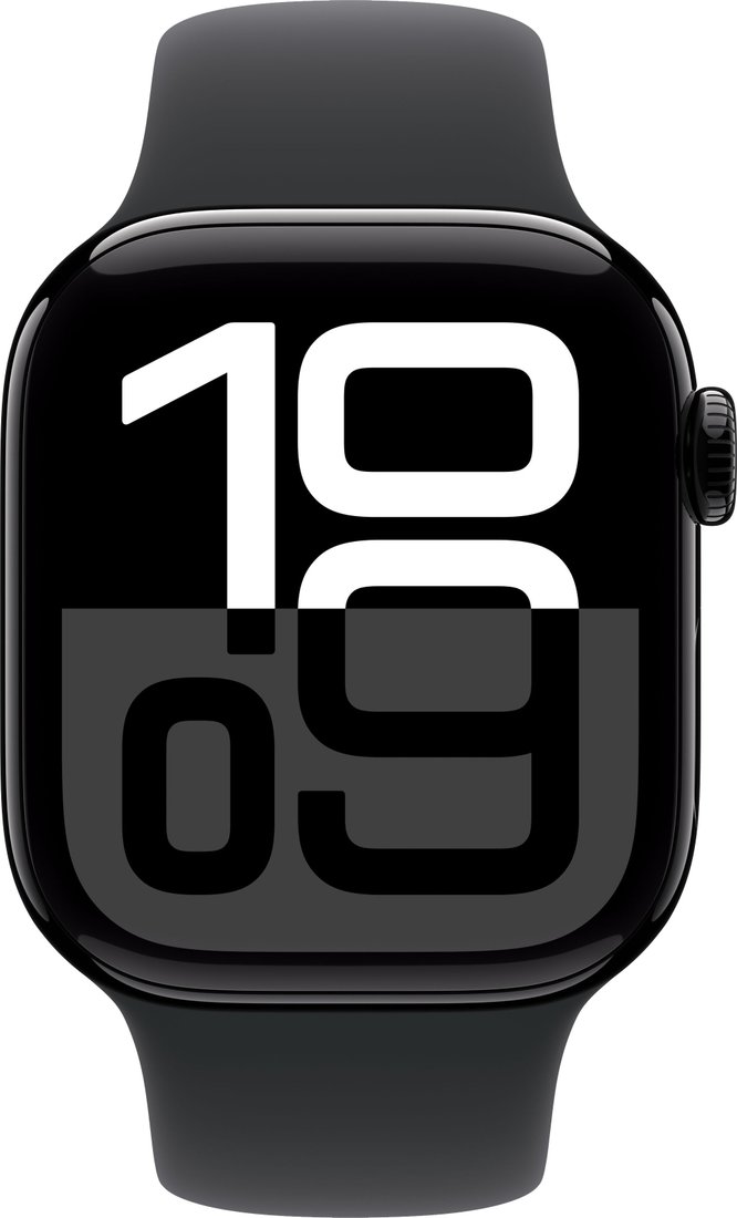 Умные часы Apple Watch Series 10 42 мм (алюминиевый корпус, черный/черный, спортивный силиконовый ремешок M/L)