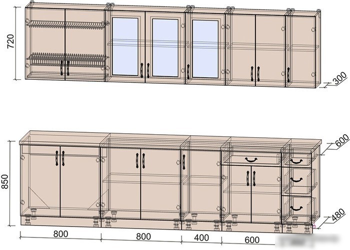 Готовая кухня Интерлиния Мила Крафт 2.9 (дуб английский/дуб полярный)