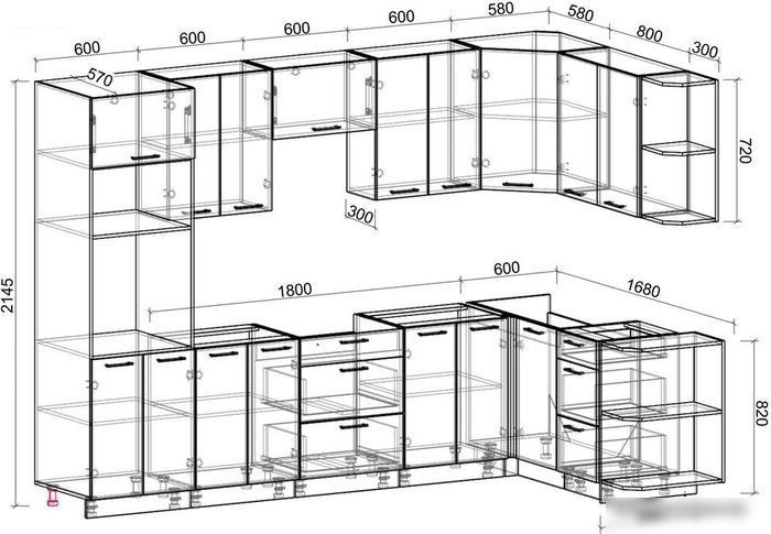 Готовая кухня Интерлиния Мила Лайт 1.68x3.0 правая без столешницы (белый платинум/дуб золотой)