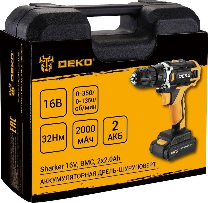 Дрель-шуруповерт Deko Sharker 16V 083-1108 (с 2-мя АКБ, кейс)