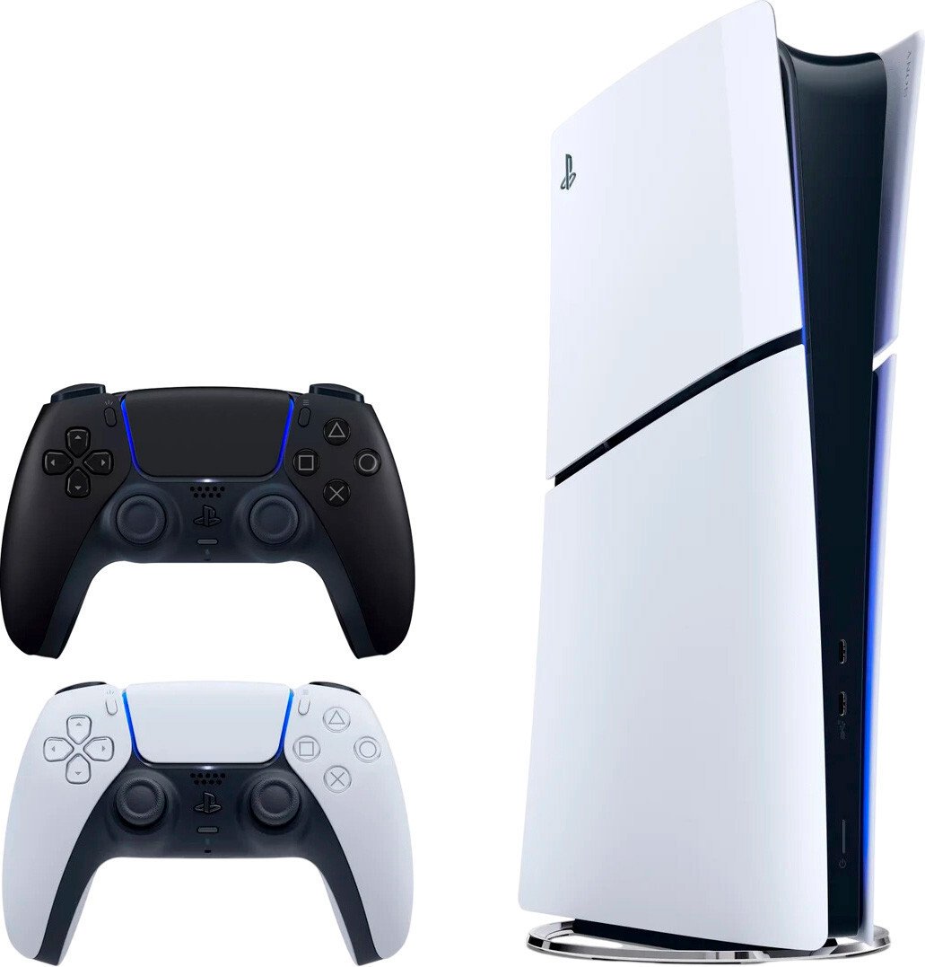 Игровая приставка Sony PlayStation 5 Slim Digital Edition CFI-21XX (2 ревизия, без дисковода, 2 геймпада, белый/черная полночь)