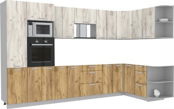 Готовая кухня Интерлиния Мила Лайт 1.68x3.4 правая без столешницы (дуб белый/дуб золотой)