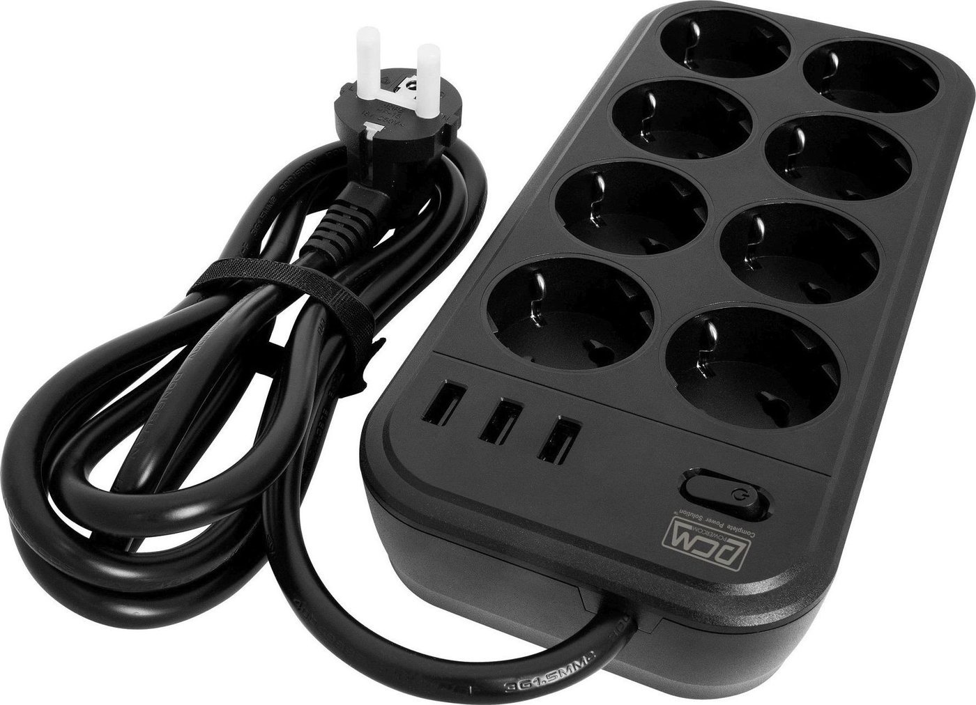 Сетевой фильтр Powercom SP-08 USB03AB (3 м, 8 розеток, черный)