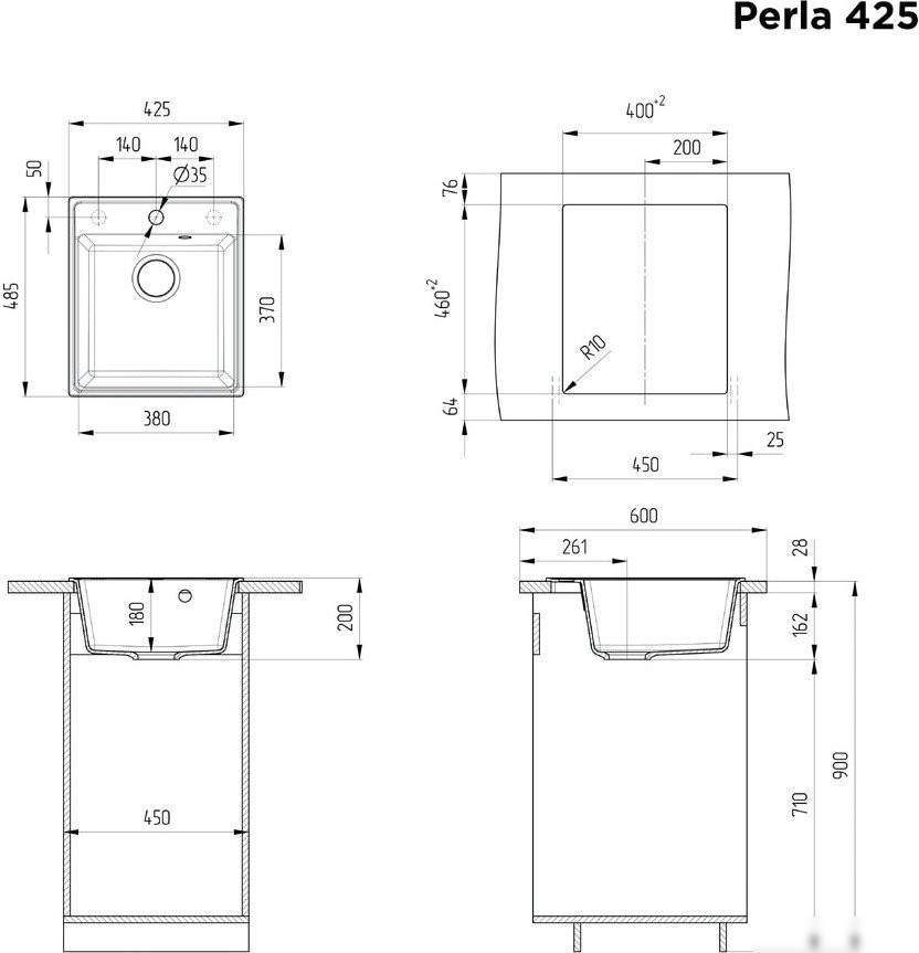 Кухонная мойка MAUNFELD Perla 425 MFQS-425DGR (темно-серый)