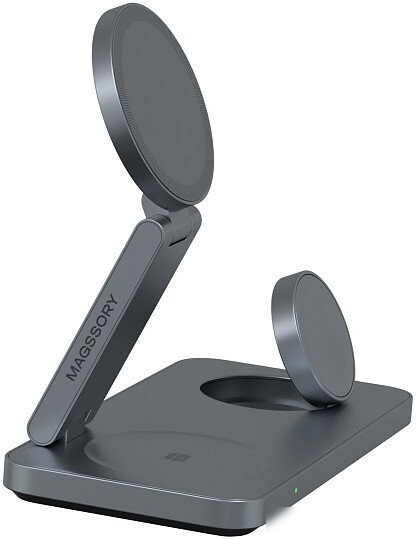 Беспроводное зарядное Magssory Yoga 3 в 1 Charging Station для Samsung Qi2 WCH017m (темно-серый)