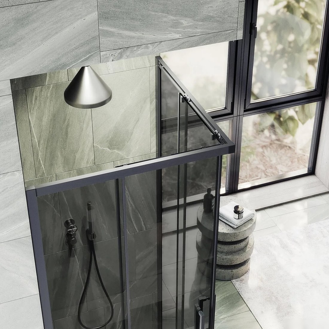 Душевой уголок MaybahGlass MGY-1334-6 (графит стекло/черный)