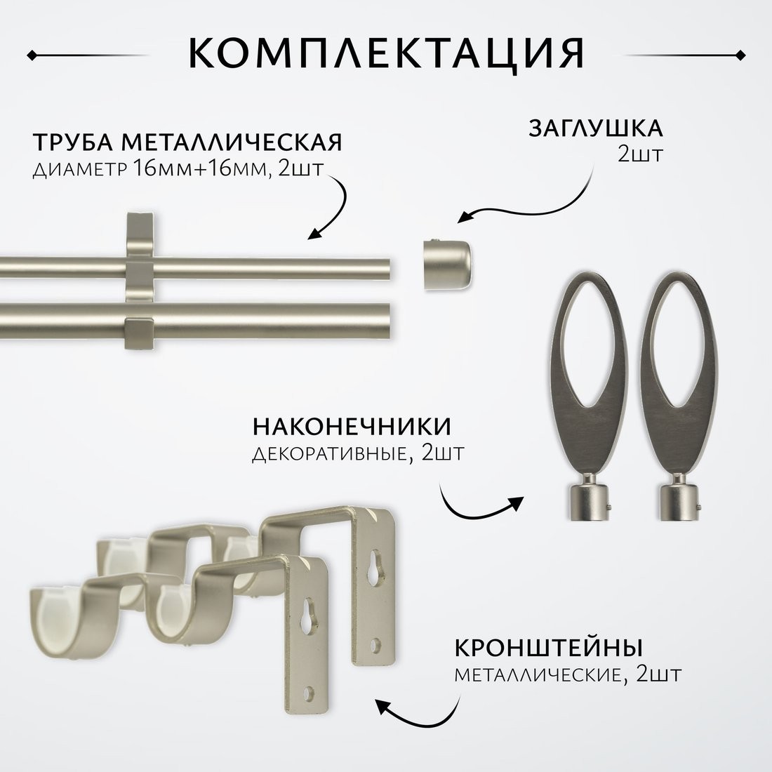 Карниз для штор Sundays Home Лайт Эллипс 16мм+16мм двухрядный (сатин, 2м)