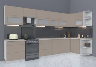 Готовая кухня Интерлиния Мила Матте 1.5x3.7 Б правая (луна-луна-травертин серый)
