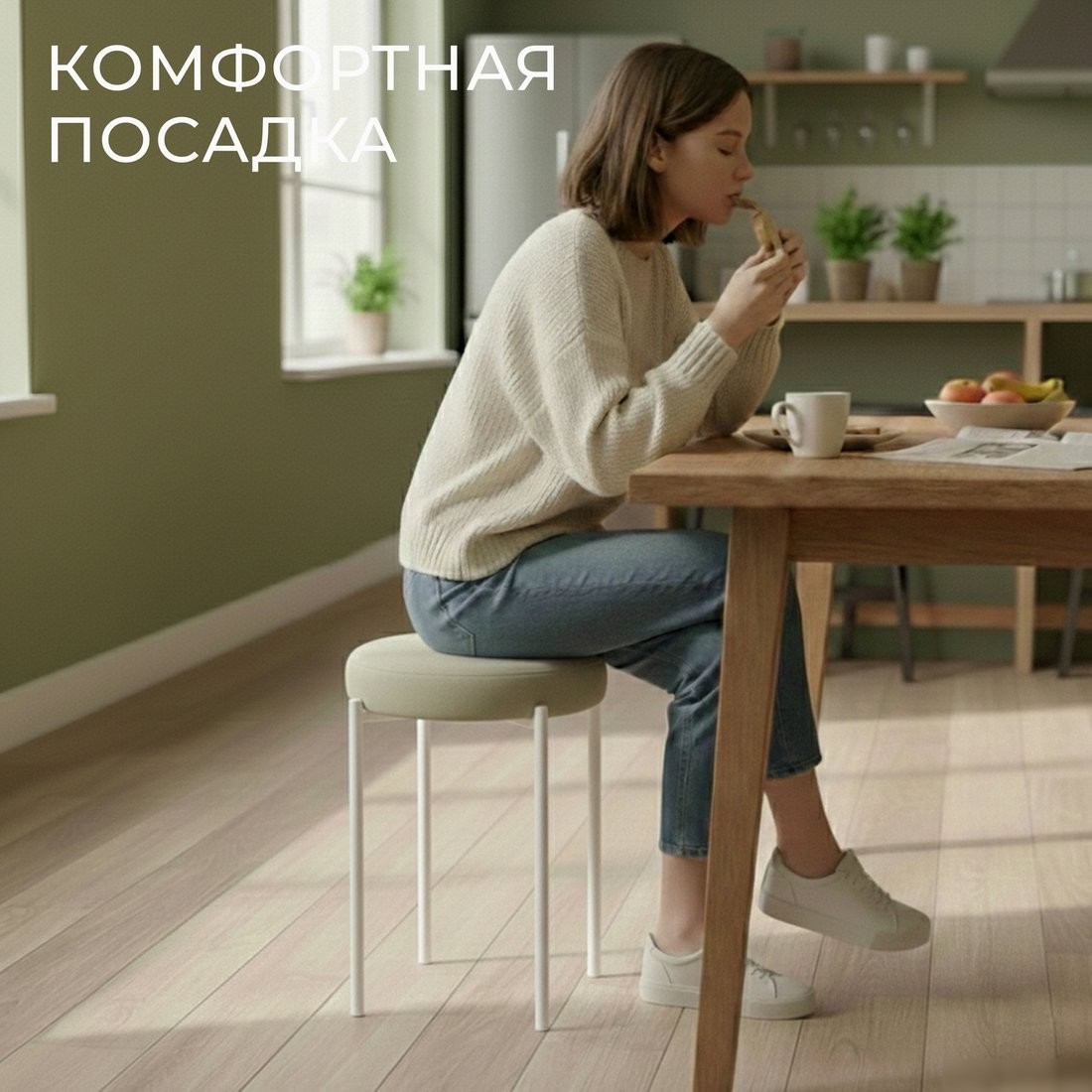 Табурет Mio Tesoro Гамма круг (бежевый/белый)
