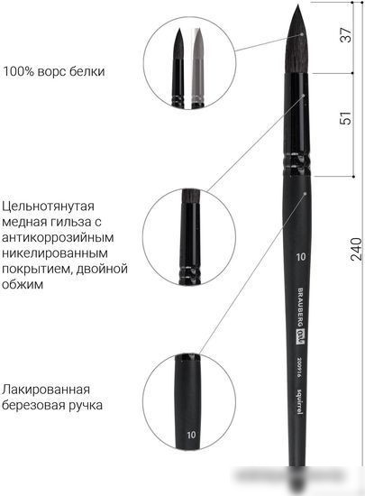 Кисть для рисования BRAUBERG Art Classic Белка 10 200916 (круглая)